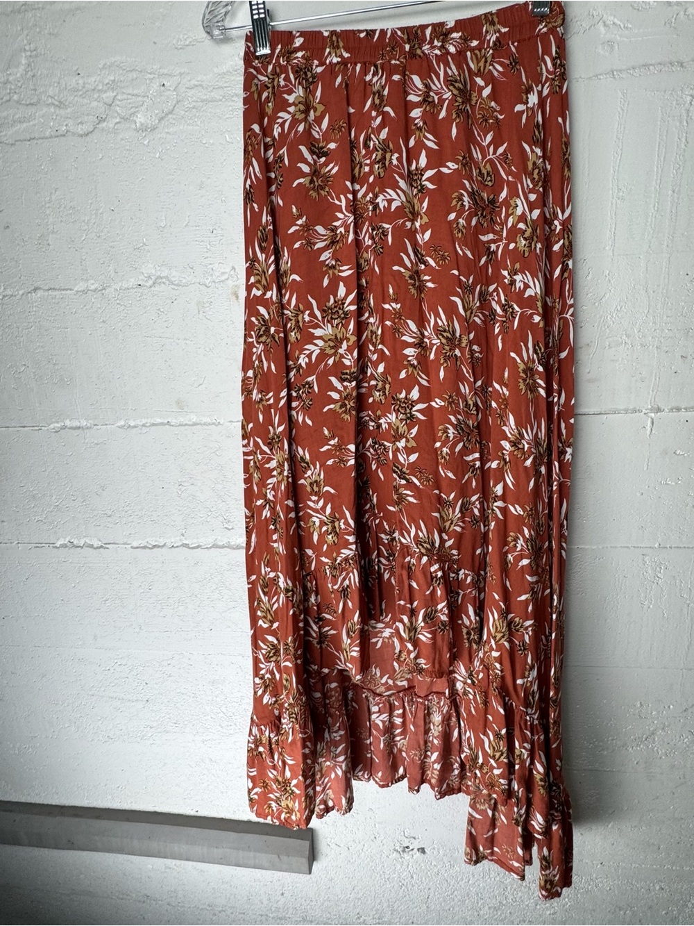 BIRD & KITE ABIGALE High Low Skirt COTTAGE GARDEN Rust Ruffle Size Small HTF
